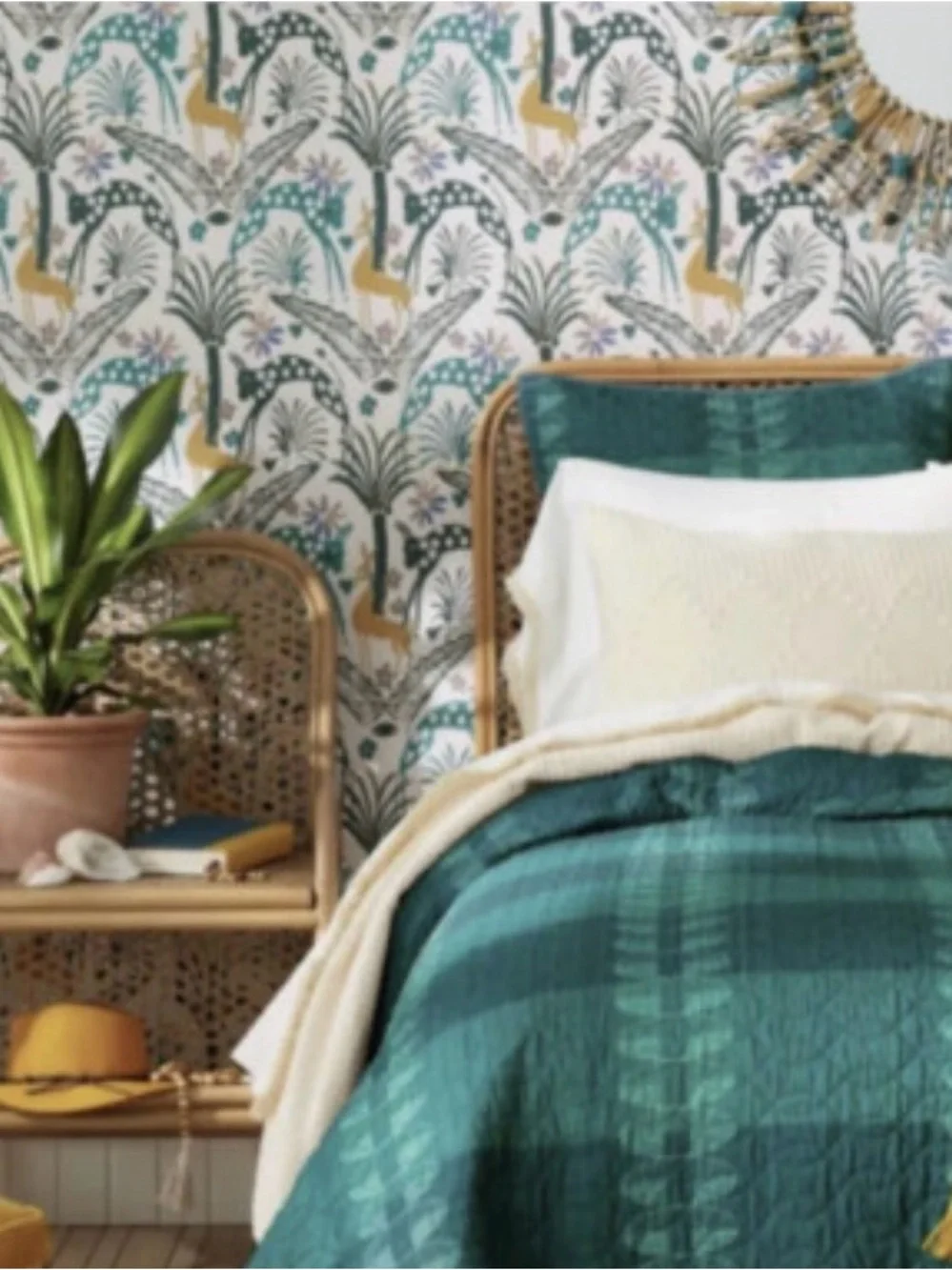 Opalhouse Teal, Gold and Navy Botanical Animal Wallpaper
